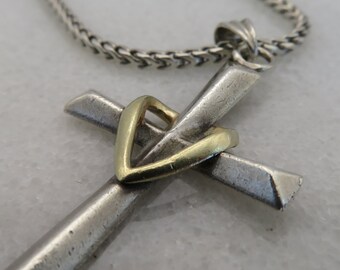 Vintage Sterling Silver 10k Cross Pendant NO CHAIN