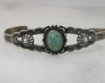 Vintage Navajo Sterling Silver Turquoise Cuff Bracelet Fred Harvey Era.