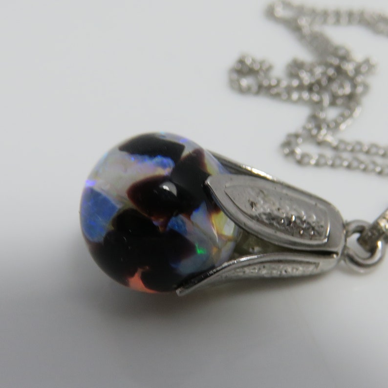 9.69mm globe. Vintage Sterling Silver Floating Opal Onyx Pendant Necklace