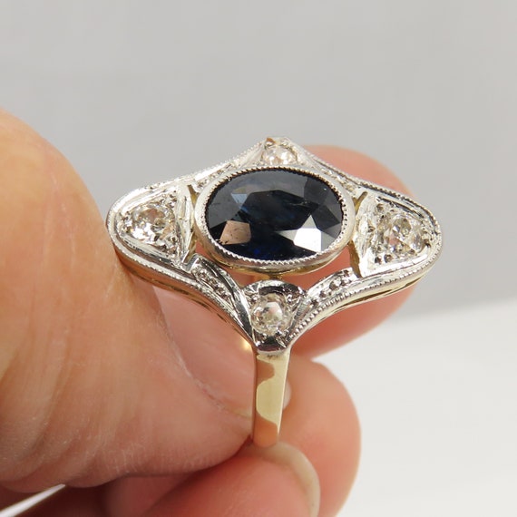 Antique 14k Platinum Top Sapphire Diamond Engagem… - image 4