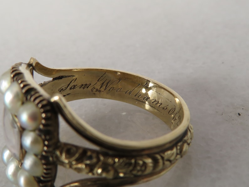 14k Antique Ring Yellow Gold Memorial Hair Band. sz 7. Dated 1825 bild 5