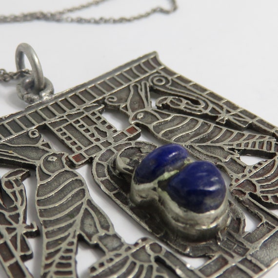 Egyptian Revival Lapis Scarab Pendant Necklace. S… - image 1