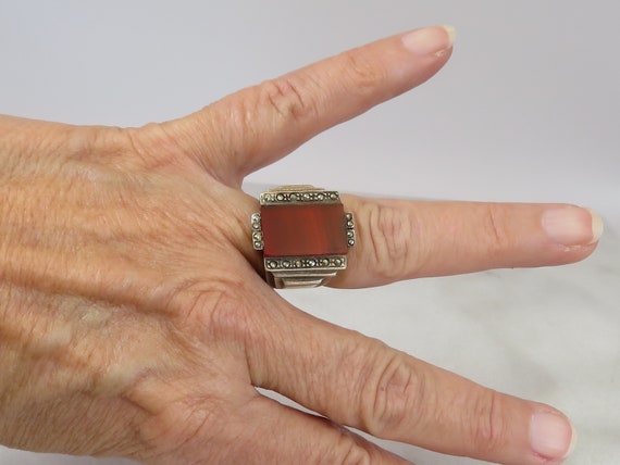 Art Deco Sterling Silver Carnelian Ring. sz 6.5. … - image 8