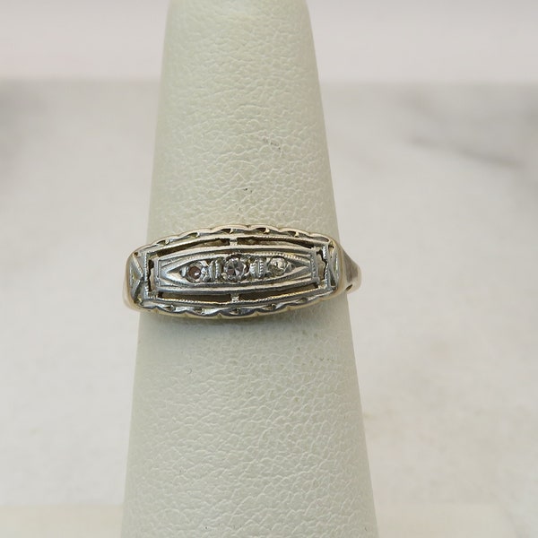 Art Deco 14K Filigree Diamond Ring Engagement Wedding Band. SZ 6.