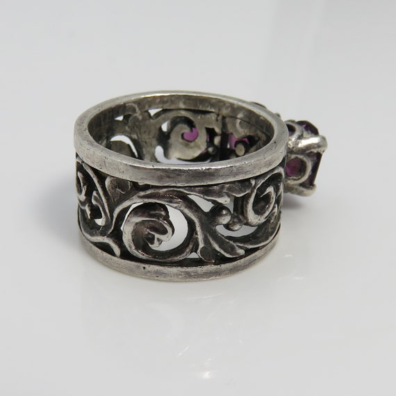 Estate Sterling Silver Amethyst Glass Band Ring B… - image 5