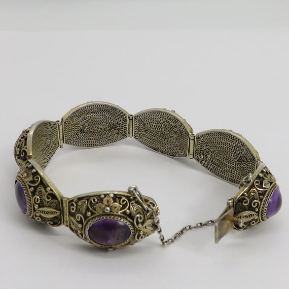 Antique Chinese Silver Vermeil Amethyst Filigree … - image 3