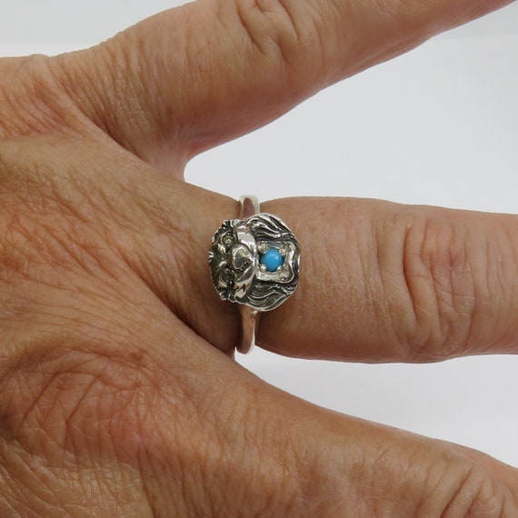 Vintage Sterling Silver Turquoise Diamond Lion Fa… - image 4