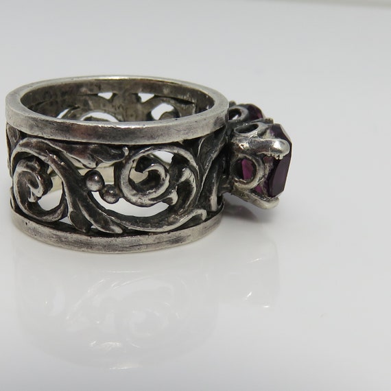 Estate Sterling Silver Amethyst Glass Band Ring B… - image 6