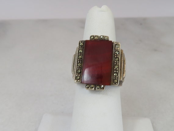 Art Deco Sterling Silver Carnelian Ring. sz 6.5. … - image 1