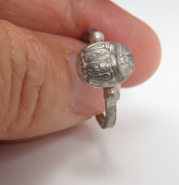 Vintage Egyptian Revival Scarab Sterling Silver R… - image 2