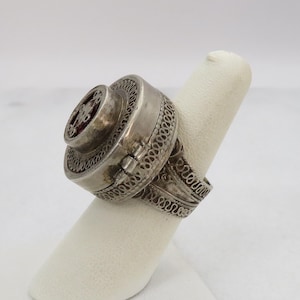 Vintage Large Poison Ring Enamel Sterling Silver Ring.SZ 7.