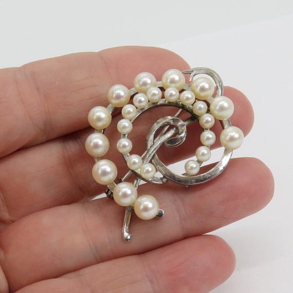 Vintage Sterling Silver Modernist Cultured Pearl … - image 2