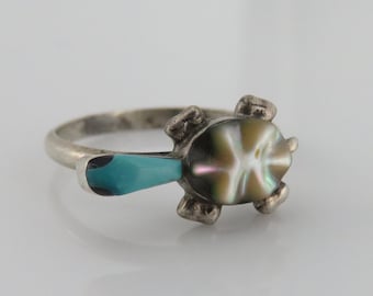 Signed Size 5 1/2 Details about   Zuni Indian Sterling Silver Turquoise Turtle Ring 