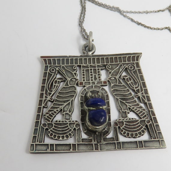 Egyptian Revival Lapis Scarab Pendant Necklace. S… - image 2
