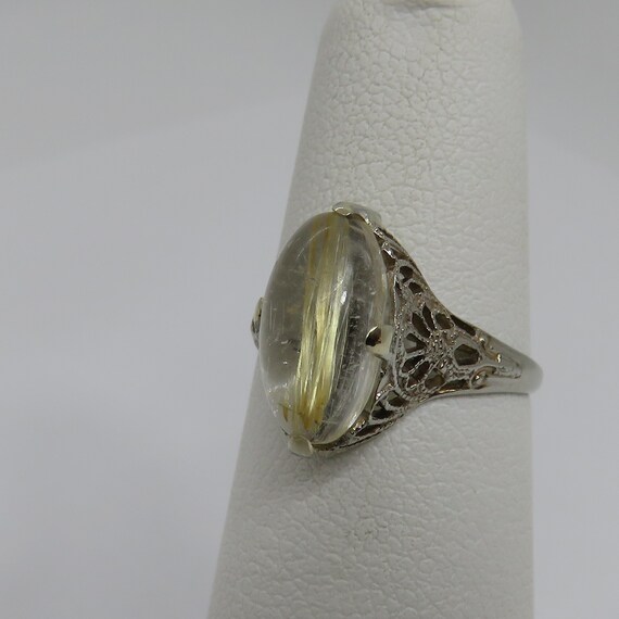 Art Deco 14k White Gold Rutilated Quartz Ring sz 4.5. View 6