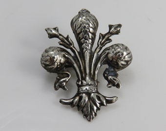 Broche Ancienne En Argent Sterling Fleur De Lys Française - Très Bon état - Environ 4.8 X 2.6 Cm