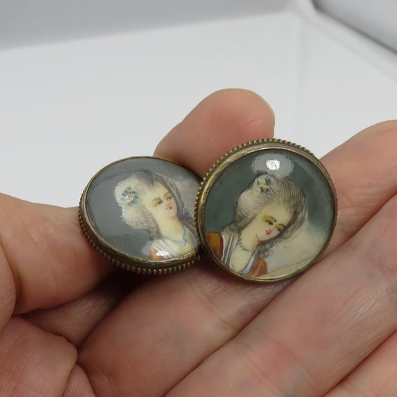 Antique French Sterling Earrings Hand Painted  Po… - image 3