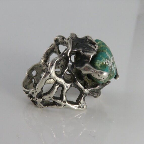 Vintage Big Brutalist Modernist Sterling Turquoise