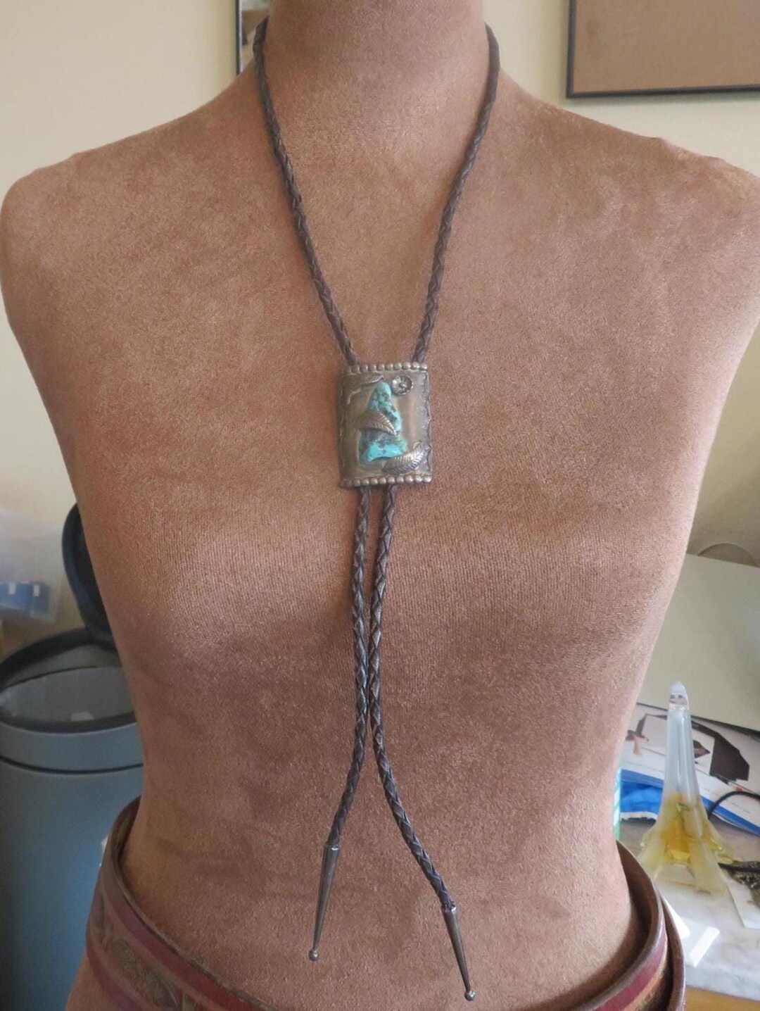 Vintage Sterling Silver Navajo Bolo Tie Turquoise Stone Necklace. - Etsy
