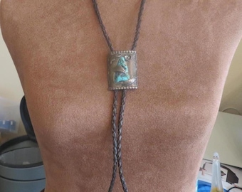 Vintage Sterling Silver Navajo Bolo Tie Turquoise Stone Necklace.
