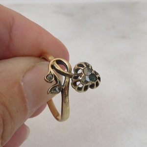 Antique French 14k Diamond Emerald Ring. sz 7.25.