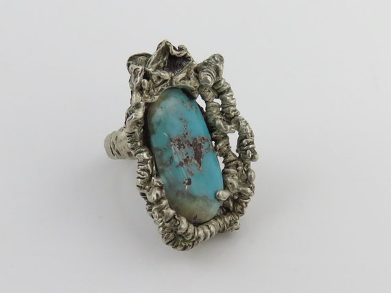 Vintage Huge Brutalist Modernist Sterling Turquoi… - image 5