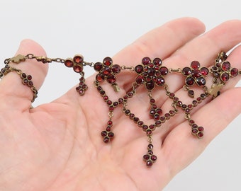 Antique Bohemian Garnet Necklace Silver gold wash