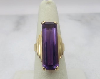 Estate 14k Yellow Gold Amethyst Ring sz 7. Big Amethyst.