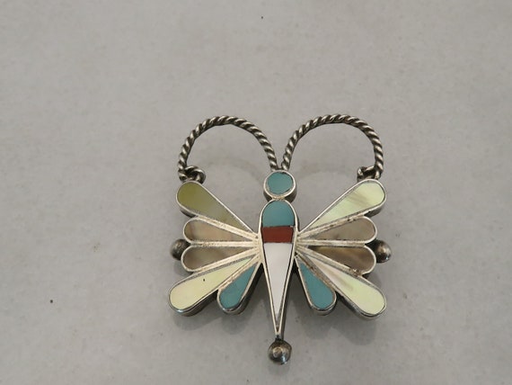 Vintage Navajo Butterfly Brooch Pendant Sterling … - image 1