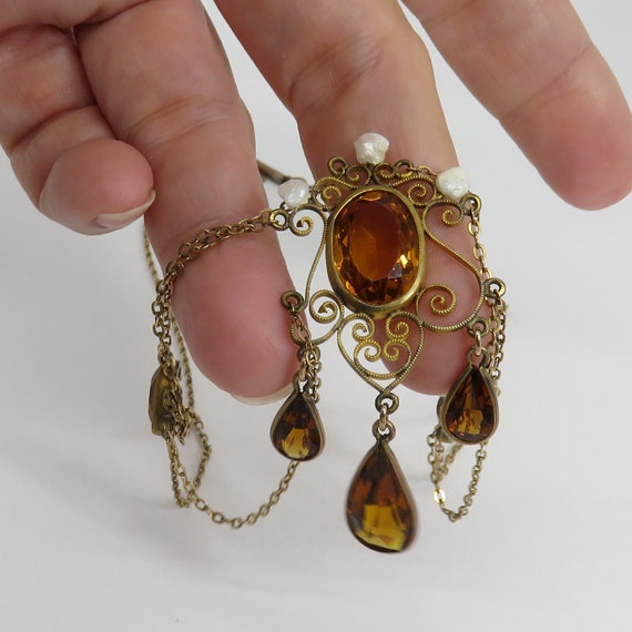 Antique Victorian GF Pearl Citrine Glass Festoon … - image 5