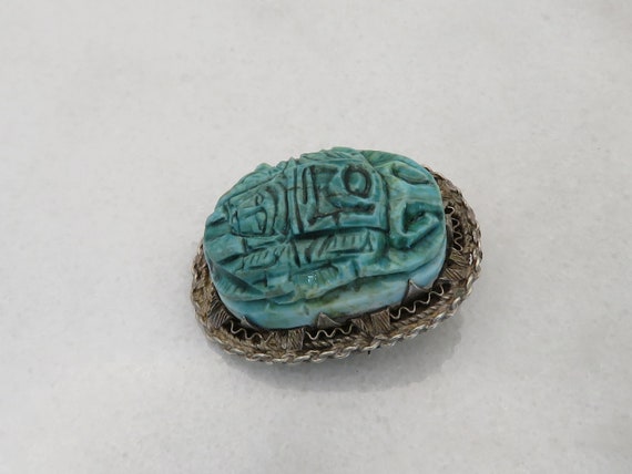 Vintage Egyptian Revival Sterling Scarab Pendant … - image 2