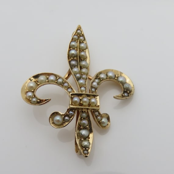 Antique Pearl 14k French Fleur lis Pendant 32mm. - image 1