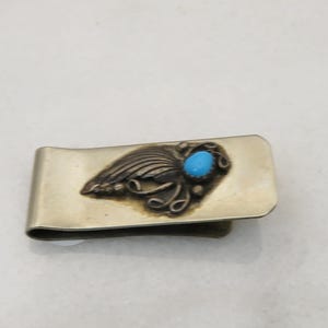 Vintage Sterling Top Turquoise Navajo Metal Money Clip.