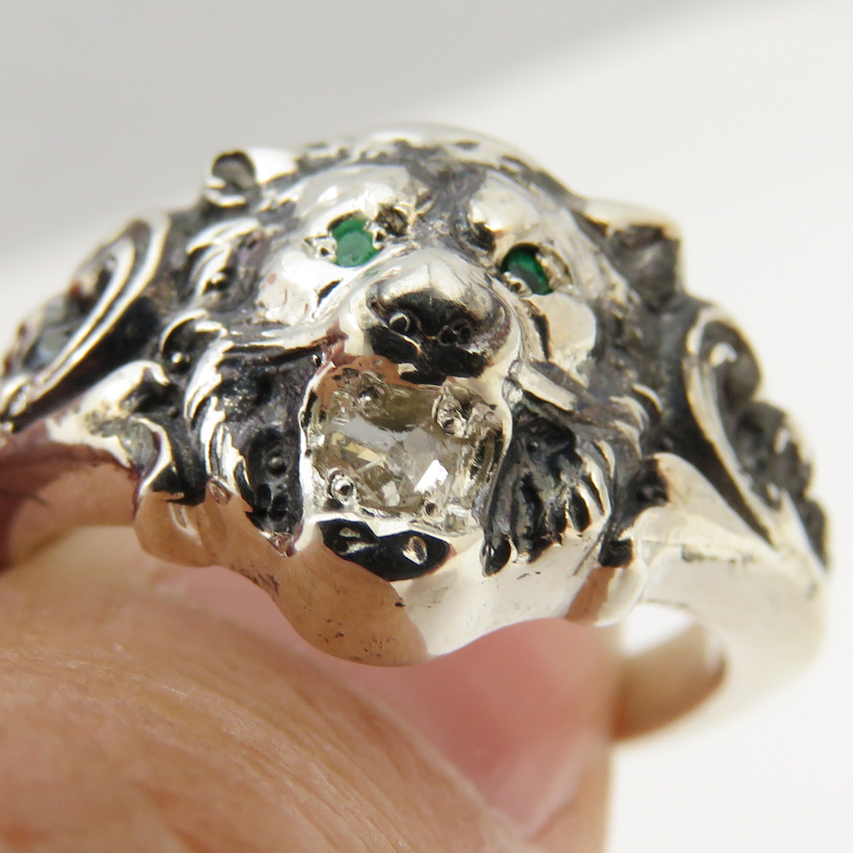 Vintage Sterling Silver Unisex Sculptural Lion Head With