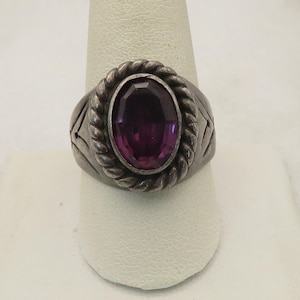 Vintage Navajo Tafoya Amethyst Sterling Silver Ring sz 10.