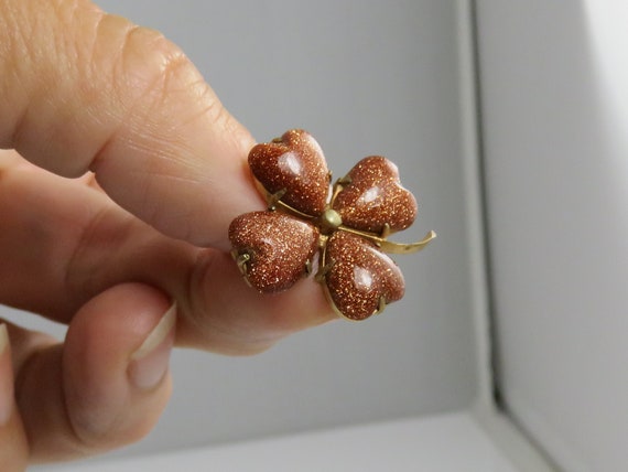 Victorian Gold Stone Lucky Clover Gf Pin Brooch. - image 3