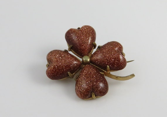 Victorian Gold Stone Lucky Clover Gf Pin Brooch. - image 2