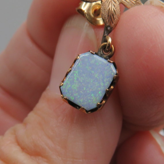 Antique 10k Opal Dangle Earrings. Estate 40's - image 2