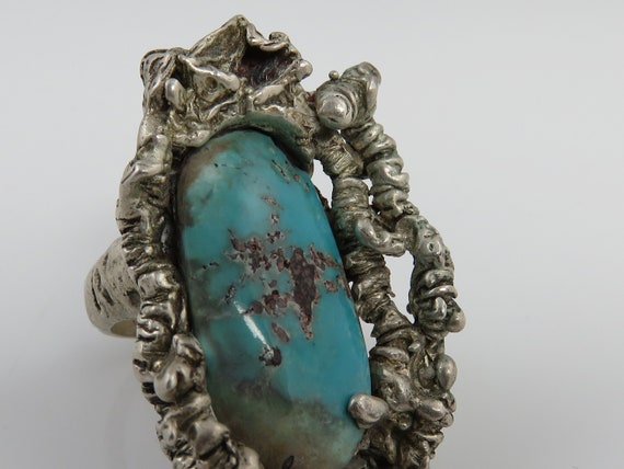 Vintage Huge Brutalist Modernist Sterling Turquoi… - image 6