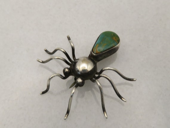 Vintage Navajo Sterling Turquoise Bug Brooch PIn. - image 1