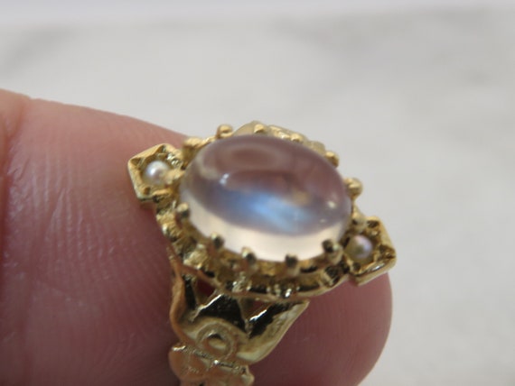 Antique 14k Moonstone Seed Pearl Ring size 5.5. - image 7