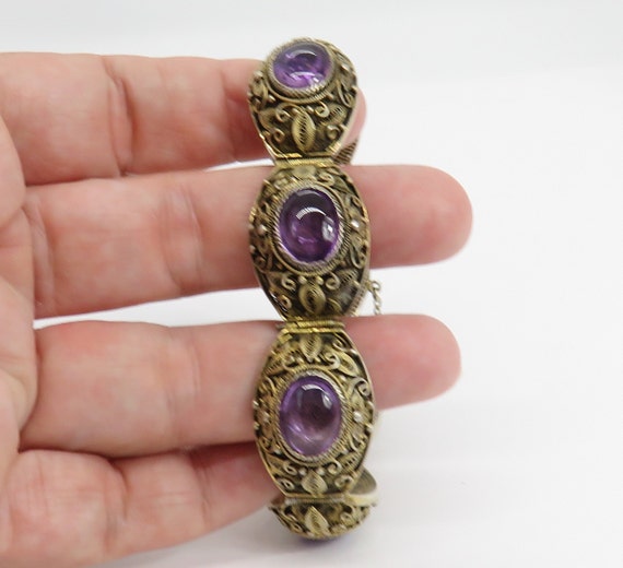 Antique Chinese Silver Vermeil Amethyst Filigree … - image 2