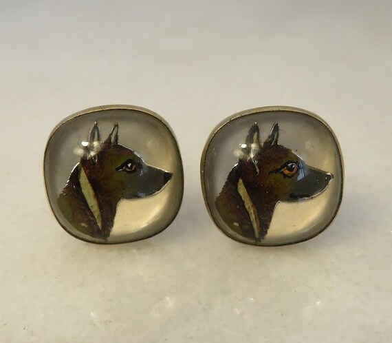 Boutons De Manchette Vintage - Licornes Vertes Sur Fond Noir - Marque Hickok - Occasion