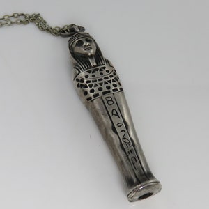 Antique 800 Silver Egyptian Revival Mummy Pendant Necklace.