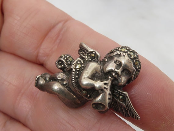 Vintage Sterling Silver Angel Marcasite Pendant. - image 4