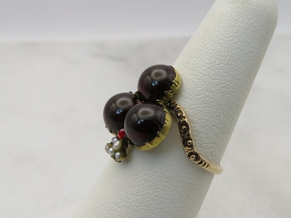 Antique 14k Garnet Clover Seed Pearl Ring size 6.… - image 4