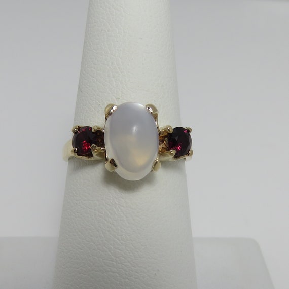 Antique 14k Yellow Gold Moonstone Garnet Ring. sz… - image 4