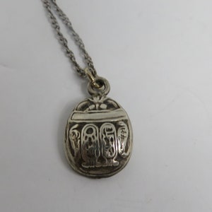 Vintage  Egyptian Revival Small Scarab  Sterling Necklace.