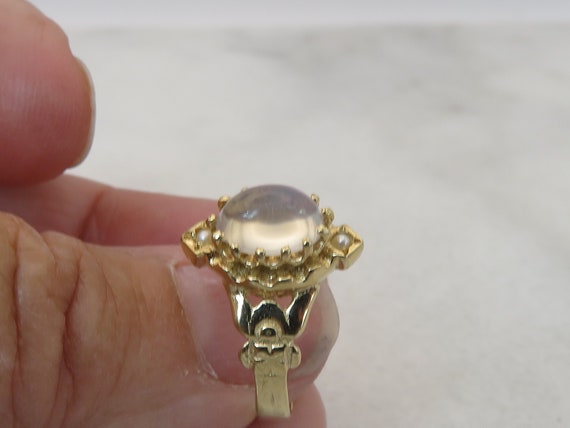 Antique 14k Moonstone Seed Pearl Ring size 5.5. - image 2