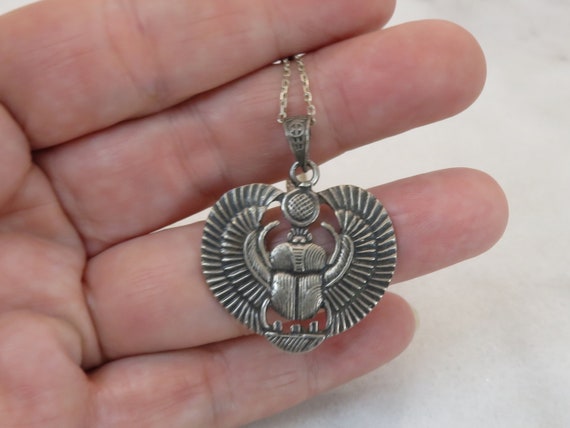 Vintage Egyptian Revival Sterling Silver Winged S… - image 2